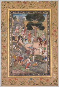 Babur møte med Sultan Ali Mirza ved Kohik-elven, fra Babur-nama Memoirs of Babur, ca. 159 av Unbekannt