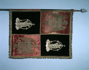Banner med en Kvartert Royal Arms of Spain and the Madonna and Child, 1500-tallet. av Unbekannt