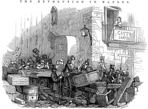 Barrikade i Strada di Toledo rett før angrepet, Revolution in Napoli, 15. mai 1848 av Unbekannt