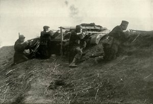 Belgiere som holder elven ved Termonde, 1919. av Unbekannt