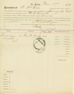 Konnossement, dampbåt M [ary] E. Forsyth, Sunnyside, Arkansas, 1. november 1864 av Unbekannt