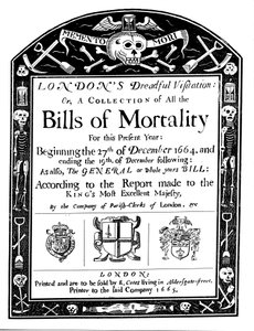 Dødelighetsregning for London, som dekker en del av perioden med den store pesten, 1664-1665 av Unbekannt