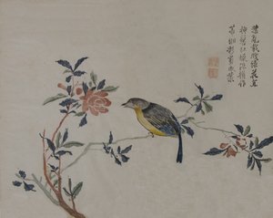 Fugl på en blomstrende gren, 1800-tallet. av Unbekannt