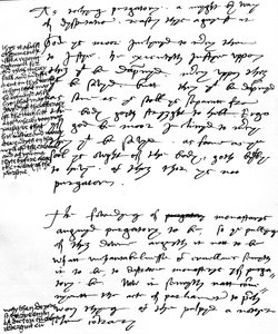 Biskop Latimers argumenter mot den katolske læren om skjærsilden med marginalnotater laget av kong Henry VIII, ca. 1538 (penn og blekk på papir) av Unbekannt