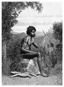 Blackfellow Mending His Net, Australia, 1886 av Unbekannt