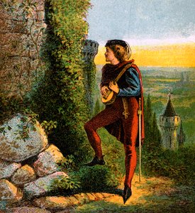 Blondel ved Richards fengsel, 1100-tallet, c1850 av Unbekannt