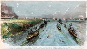 Bombardement av Forts Jackson og St Philip, Louisiana, amerikansk borgerkrig, april 1862 av Unbekannt