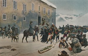 Bonaparte mottatt av munkene på St. Bernard-fjellet. Passasje av Alpene, mai 1800, 1896 av Unbekannt