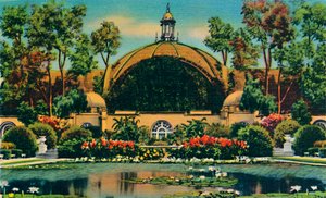 Botanisk bygning og lagune. San Diego, California, c1941 av Unbekannt