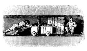 Gutt skyver en lastebil lastet med kull fra kullflaten til bunnen av gropsjakten, c1848 av Unbekannt