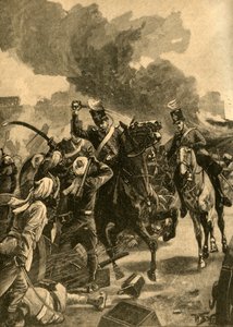 Den britiske generalen Joseph Thackwell i slaget ved Sobraon, Punjab, India, 1846 c1890. av Unbekannt