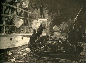 Britiske styrker fanget det kanadiske opprørsskipet Caroline ved Niagara-elven, 1837 c1890. av Unbekannt
