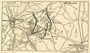 Britiske stillinger før det første slaget ved Ypres, første verdenskrig, 1914, c1920. av Unbekannt
