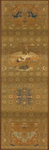 Brokade, silke. Avlangt panel, stoltrekk, Qing-dynastiet, 1700-tallet. av Unbekannt
