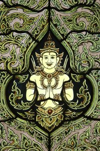 Buddha. Glassmaleri vindu. Marmor tempel. Wat Benchamabophit Dusitvanaram Ratchaworawiharn. 1899. Bangkok. Thailand av Unbekannt
