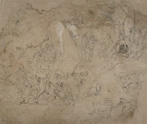 Bygger broen til Lanka, ca. 1800. av Unbekannt