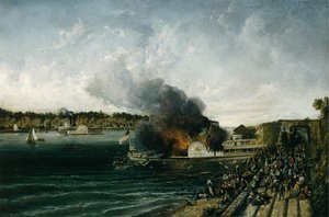 Brenning av sidehjuleren Henry Clay, ca. 1854-60. av Unbekannt