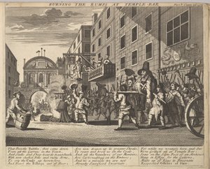 Burning the Rumps at Temple Bar Plate 11: Illustrasjoner til Samuel Butlers Hudibras, 1725-30. av Unbekannt