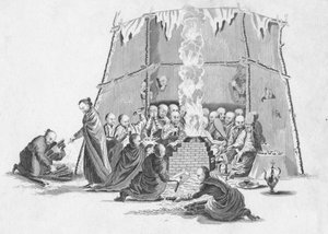 Brenne den døde kroppen til en Lama, c1802. av Unbekannt