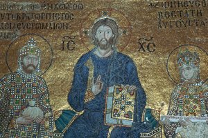Bysantinsk mosaikk som viser Kristus tronet mellom jordiske herskere, 1100-tallet av Unbekannt