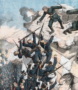 Kaptein Lebedief forsvarer heroisk bastionen ved Port Arthur, russisk-japanske krigen, 1904-5 av Unbekannt