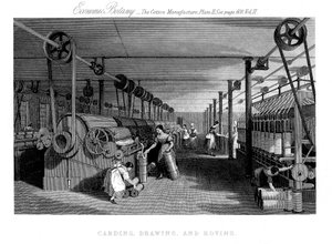 Karding, tegning og streifende bomull, c1830 av Unbekannt