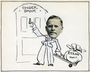 Karikatur des Geschäftsführers William E. Bullock, Singer & Company Ltd