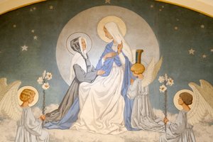 Catherine Laboure og Jomfru Maria. Fresco. Kapellet til Vår Frue av den mirakuløse medalje. Paris DR av Unbekannt