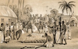 Seremoni for å brenne en hinduisk enke med liket av sin avdøde ektemann, 1847 av Unbekannt