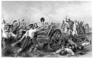 Anklagen for Highlanders før Cawnpore, under general Havelock, 1857, c1860 av Unbekannt