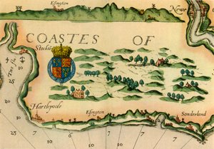 Kart som viser vindmøller som landemerker på den nordøstlige kysten av England, 1588, 1947. av Unbekannt