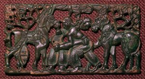 Kinesisk sele-plakett i bronse av brytemenn, 500-tallet f.Kr av Unbekannt