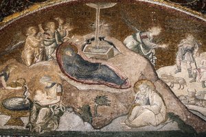 Chora kirkemuseum: Jesu fødsel mosaikk (Maria hviler etter fødselen, Josef sitter) Istanbul Turquie av Unbekannt