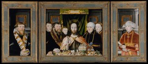 Christ Blessing, omgitt av en donorfamilie, ca. 1573-82. av Unbekannt