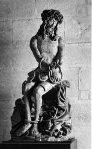 Kristus med slips Skulptur. Hospices Civiles de Beaune grunnlagt i 1443 av kansler Nicolas Rolin, Beaune (Cote d'Or). av Unbekannt