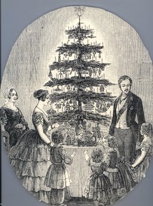 Jul med dronning Victoria, prins Albert, deres barn og dronning Victorias mor, i 1848 f av Unbekannt