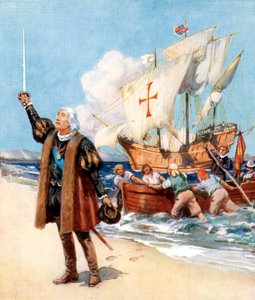Christopher Columbus lander i Amerika, 1492, c1920 av Unbekannt