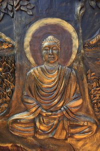 Chua Thien Lam Go buddhistpagode. Shakyamuni Buddha sitter i meditasjonsstilling. Thay Ninh. Vietnam av Unbekannt