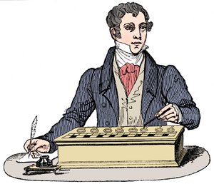 Ekspeditør som bruker en Pascal-tilleggsmaskin, 1835 av Unbekannt