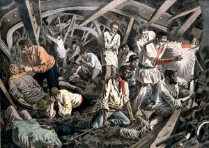 Kullgruvearbeidere fanget under jorden av et takfall, Courrieres Mines, Pas-de-Calais, Frankrike, 1906 av Unbekannt