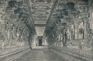 Kolonnade i det indre av det hinduistiske tempelet på øya Rameswaram Sør-India, c1903, av Unbekannt