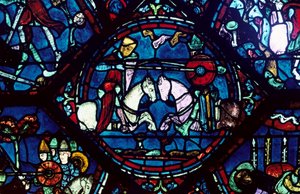 Kamp mellom Roland og kong Marsile, farget glass, Chartres katedral, Frankrike, 1194-1260 av Unbekannt