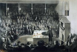 Foredrag av fysiker Michael Faraday (1791-1867) foran Royal Institution i London 27. desember 1855 i nærvær av prins Albert av Saxe Cobourg Gotha (Saxe-Cobourg-Gotha) av Unbekannt