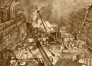 Konstruksjon av en tørrdokke i Swansea, c1930. av Unbekannt