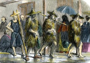 Kulis in Hongkong bei nassem Wetter, ca. 1875 von Unbekannt