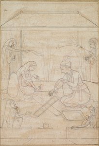 Par som spiller Chaupar på en terrasse, ca. 1790-1800. av Unbekannt