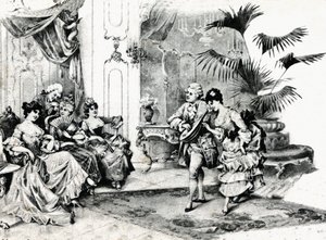 Hofdans i rokokkokostyme. rundt 1900 av Unbekannt