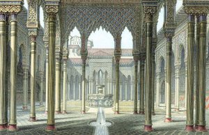 Løvenes domstol, Alhambra-palasset, Granada, Spania, sent på 1800-tallet av Unbekannt