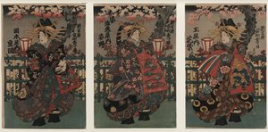 Kurtisanene Shigeoka, Sugatano og Hanamurasaki. Triptykon. Fra serien The Beauties of the Yoshiw av Unbekannt