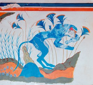Kretisk freskomaleri av en ape og papyrus, 1500-1300-tallet f.Kr av Unbekannt